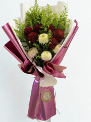 Crimson & Cream: Pompon Chrysanthemum Bouquet
